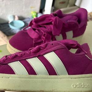 adidas Magenta Platform Sneakers with White Stripes